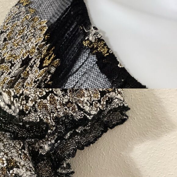 Sheer Mesh Black Gold Flowy Dark Romantic Witchy Whimsigoth Peasant Blouse XL - Picture 8 of 8